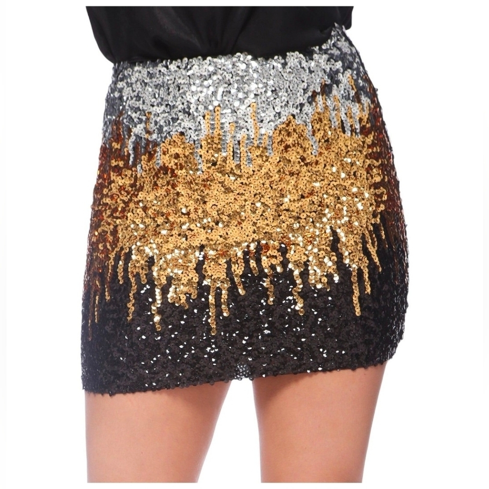 Anna-Kaci Sparkle & Shine Gold Silver Black Party Sequin Mini Skirt